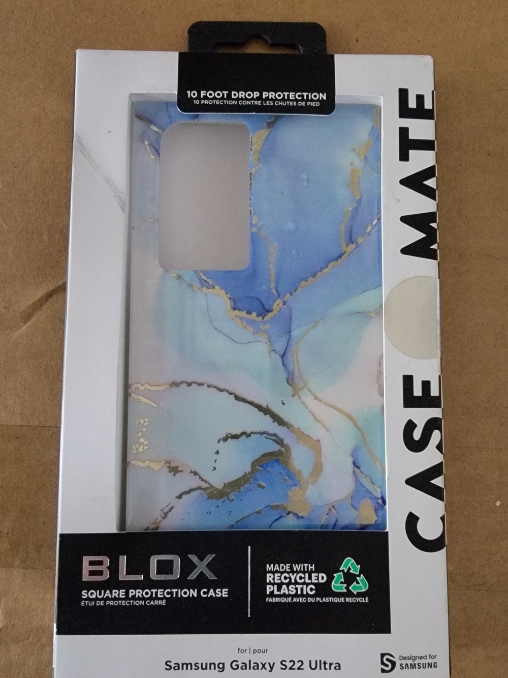 Case-Mate Marble Blue Phone Case for Samsung Galaxy S22 Ultra, Blox